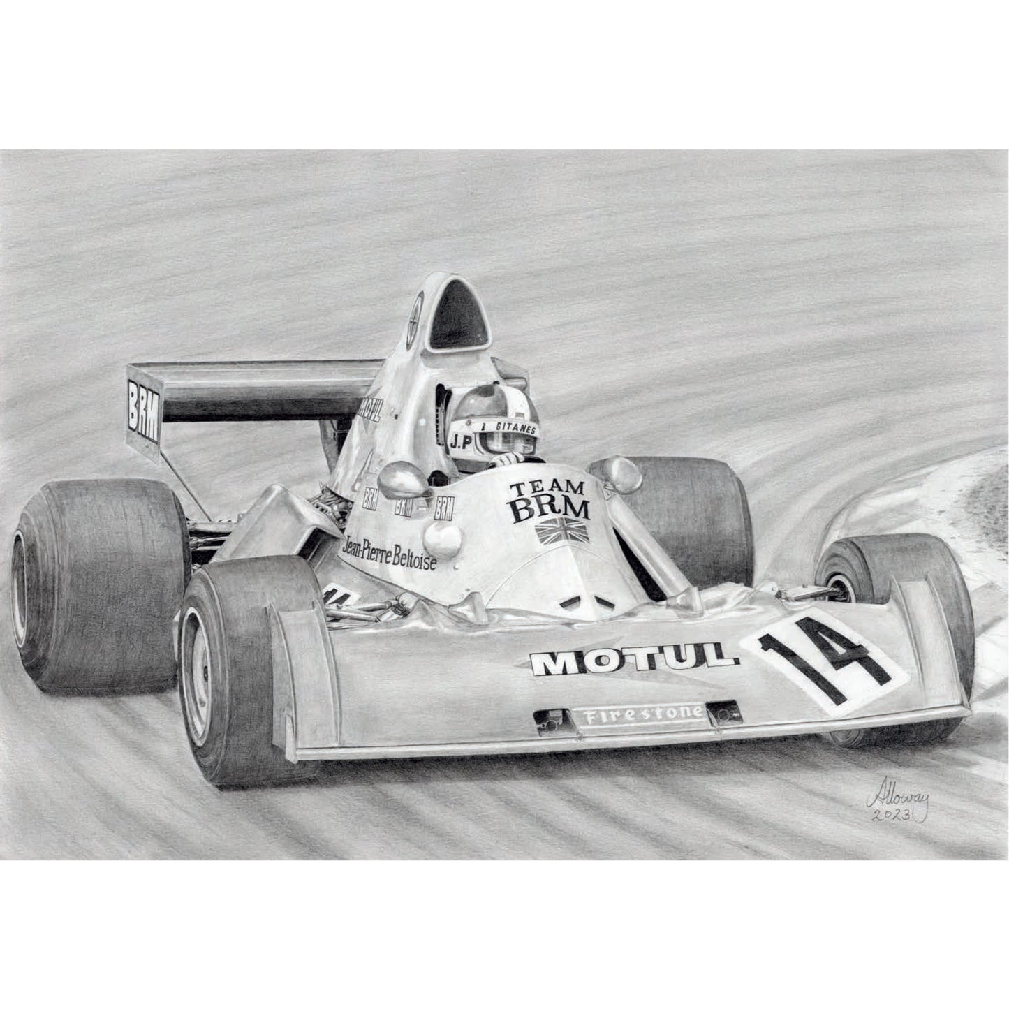 Jean-Pierre Beltoise in the Motul BRM P201 V12, A3 Print by Trevor Alloway