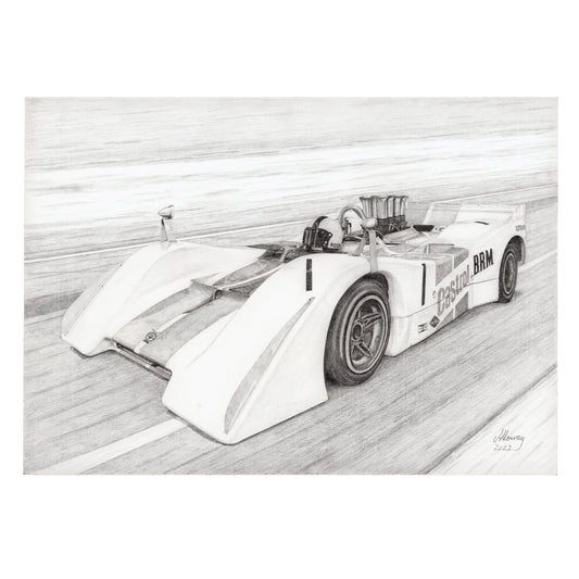 Pedro Rodriguez in the Castrol BRM P154 Can-Am, A3 Print by Trevor Alloway