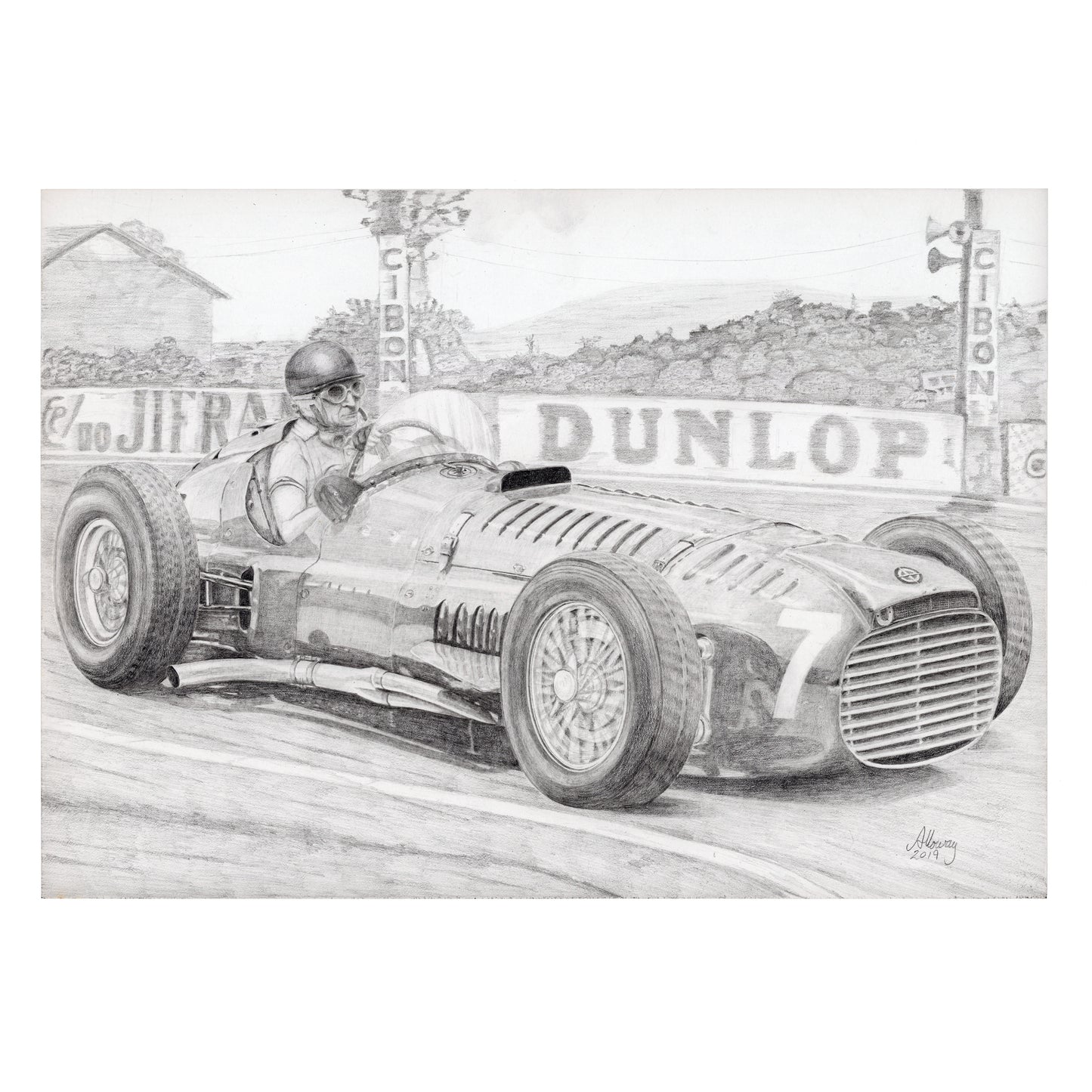 Juan Manuel Fangio in the BRM P15 V16, A3 Print by Trevor Alloway